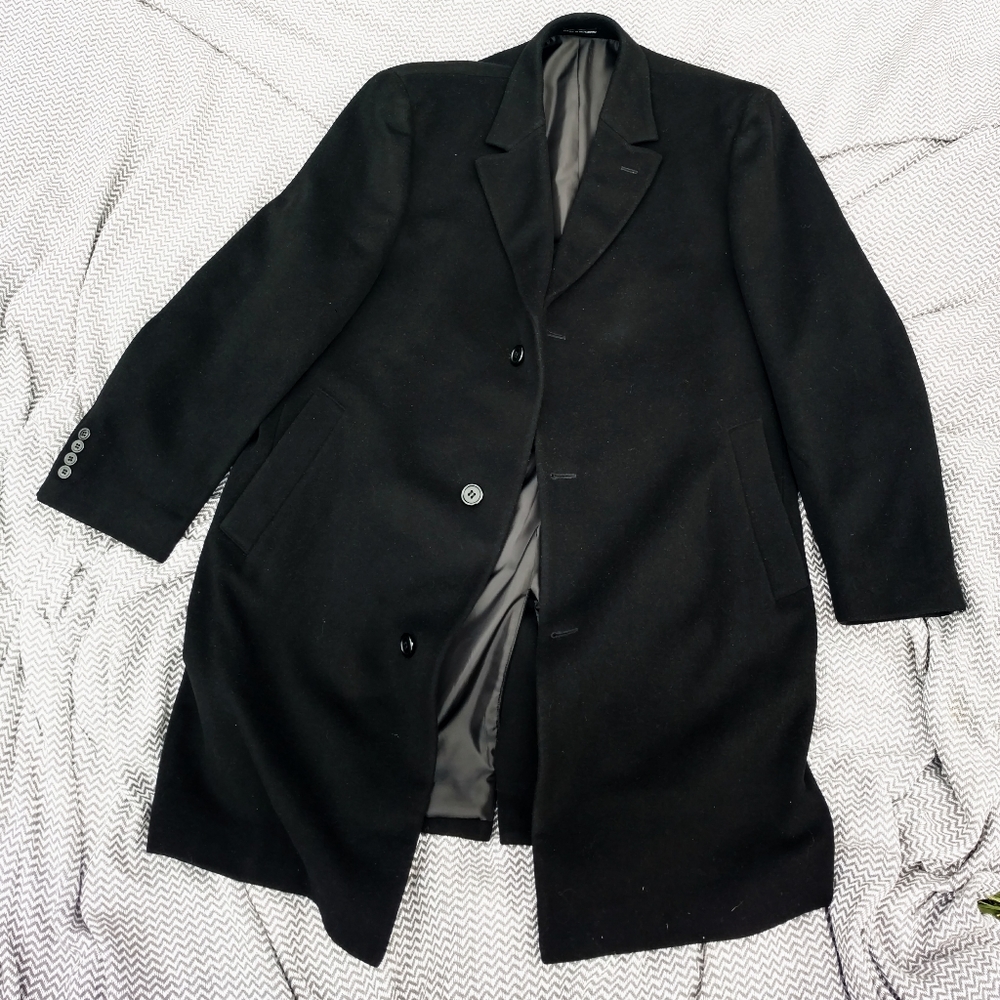 WEATHERPROOF Men's Size 44R Solid Black Color CASHMERE BLEND Topcoat--Brand New!